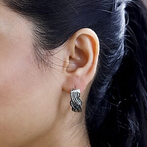 Green Diamond Hoop Earrings in Platinum Over Sterling Silver 1.00 ctw