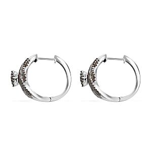 Green Diamond Hoop Earrings in Platinum Over Sterling Silver 1.00 ctw