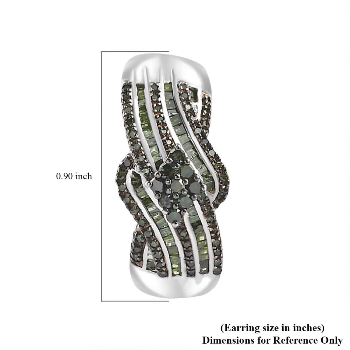 Green Diamond Hoop Earrings in Platinum Over Sterling Silver 1.00 ctw image number 4