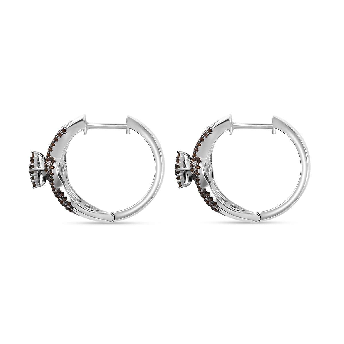 Red Diamond Hoop Earrings in Platinum Over Sterling Silver 1.00 ctw image number 3