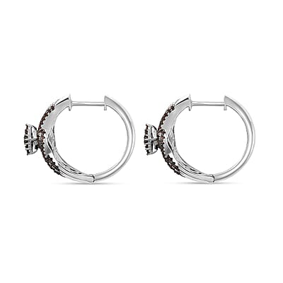 Red Diamond Hoop Earrings in Platinum Over Sterling Silver 1.00 ctw