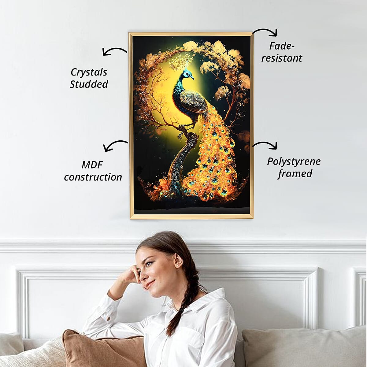 Peacock Crystal Painting With Frame image number 3