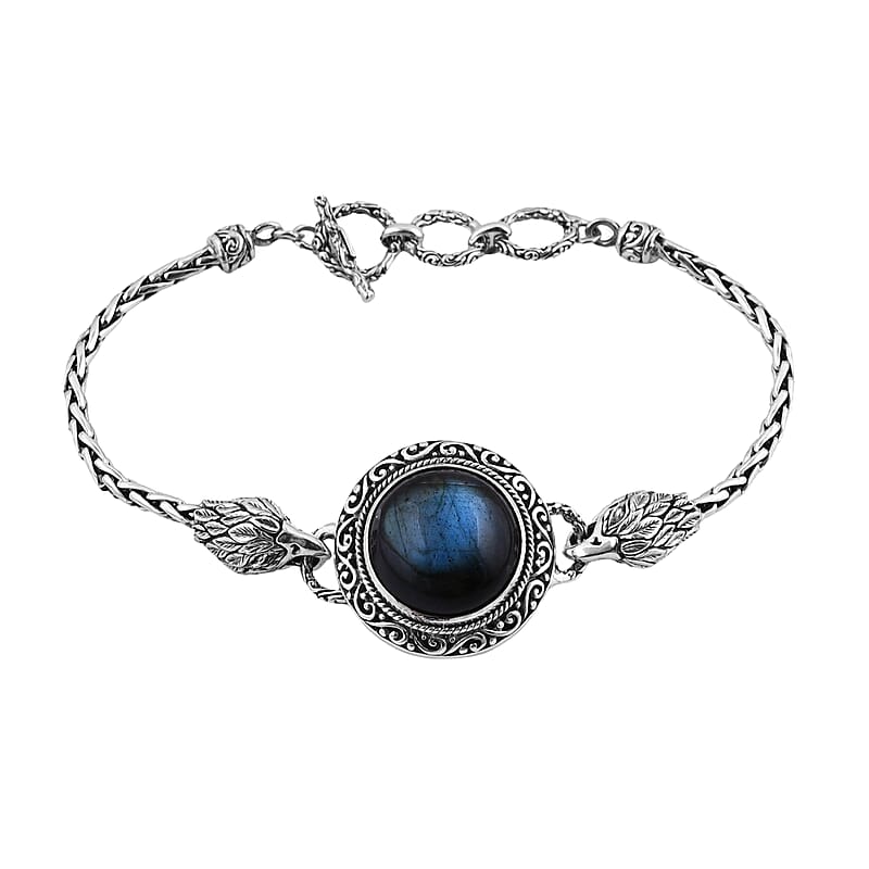 Bali Legacy Malagasy Labradorite Eagle with Padian Chain Bracelet in Sterling Silver (6.50-8.0In) 14.85 ctw