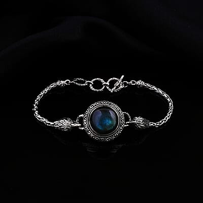 Bali Legacy Malagasy Labradorite Eagle with Padian Chain Bracelet in Sterling Silver (6.50-8.0In) 14.85 ctw