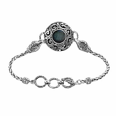 Bali Legacy Malagasy Labradorite Eagle with Padian Chain Bracelet in Sterling Silver (6.50-8.0In) 14.85 ctw