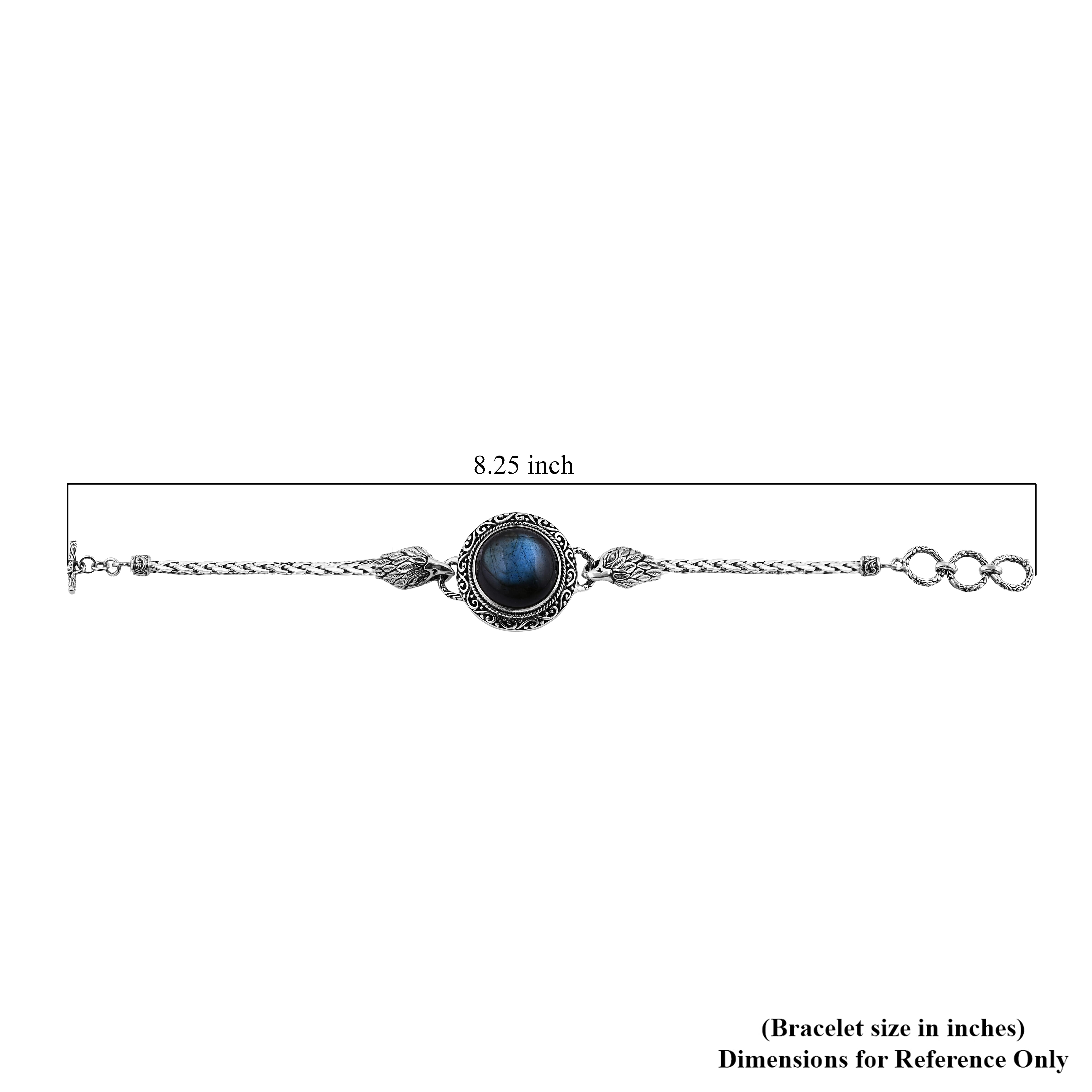 Bali Legacy Malagasy Labradorite Eagle with Padian Chain Bracelet in Sterling Silver (6.50-8.0In) 14.85 ctw