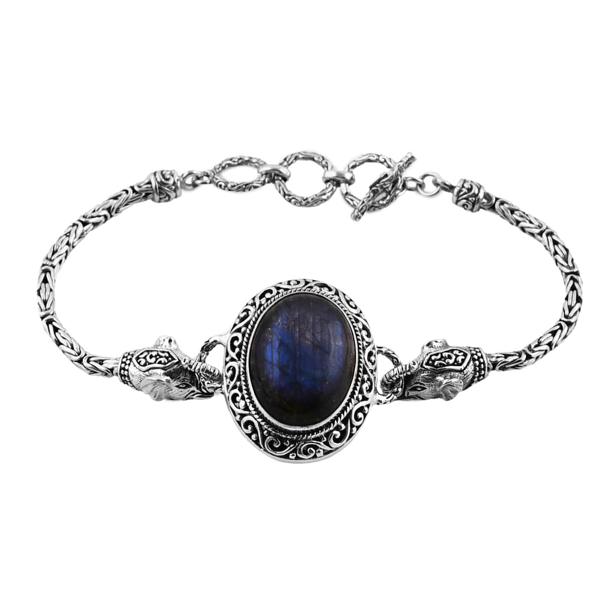 Bali Legacy Malagasy Labradorite Elephant with Borobudur Chain Bracelet in Sterling Silver (6.50-8.0In) 16.25 ctw image number 0