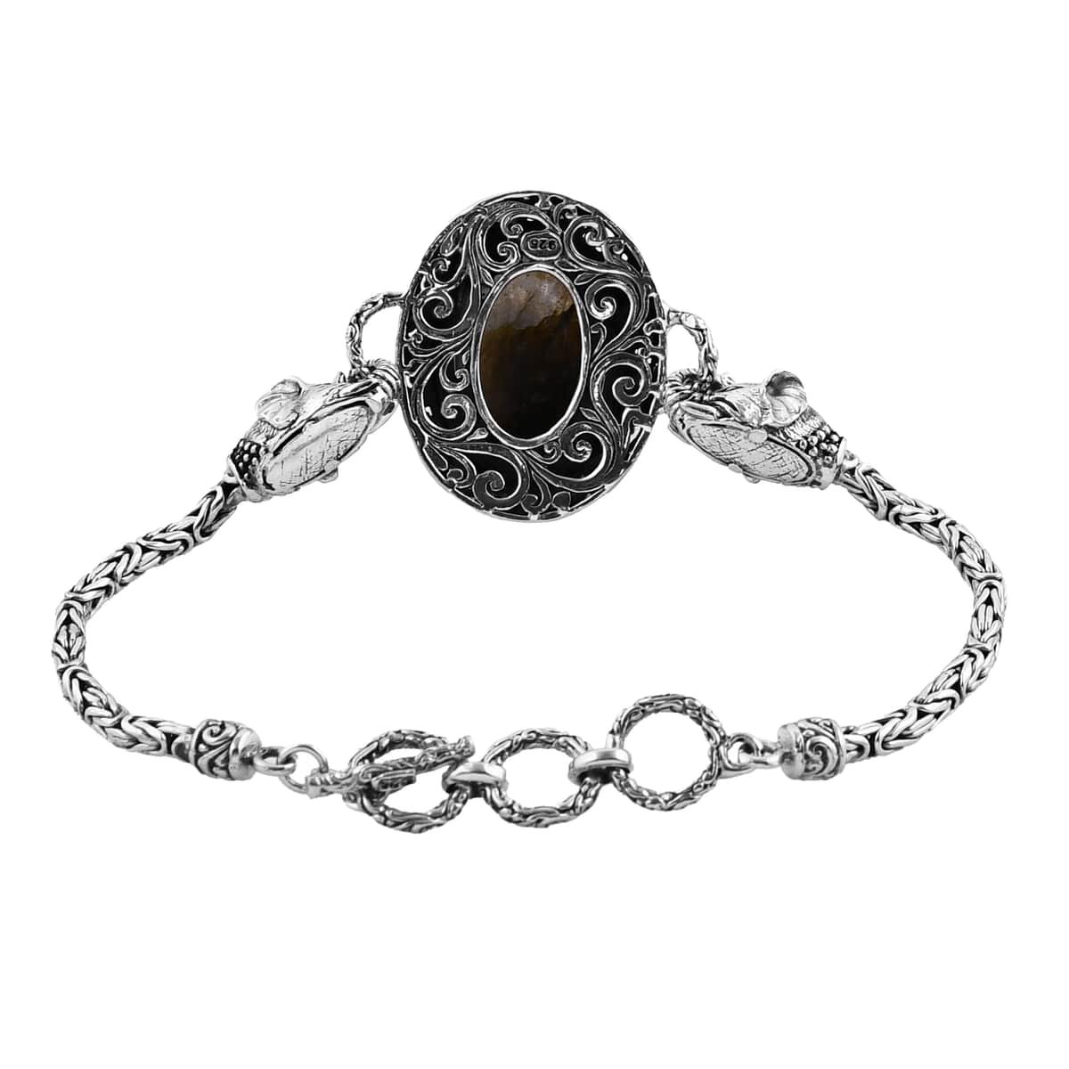 Bali Legacy Malagasy Labradorite Elephant with Borobudur Chain Bracelet in Sterling Silver (6.50-8.0In) 16.25 ctw image number 3