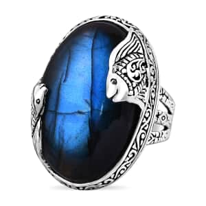 Bali Legacy Malagasy Labradorite Fish Ring in Sterling Silver (Size 10.0) 35.00 ctw