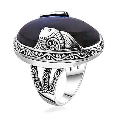 Bali Legacy Malagasy Labradorite Fish Ring in Sterling Silver (Size 10.0) 35.00 ctw
