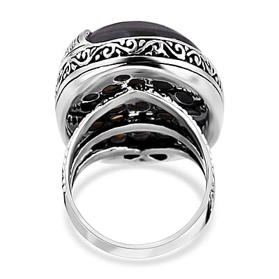Bali Legacy Malagasy Labradorite Fish Ring in Sterling Silver (Size 10.0) 35.00 ctw