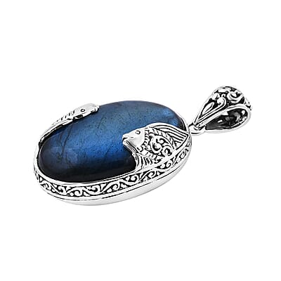 Bali Legacy Malagasy Labradorite Fish Pendant in Sterling Silver 35.00 ctw