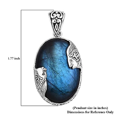 Bali Legacy Malagasy Labradorite Fish Pendant in Sterling Silver 35.00 ctw