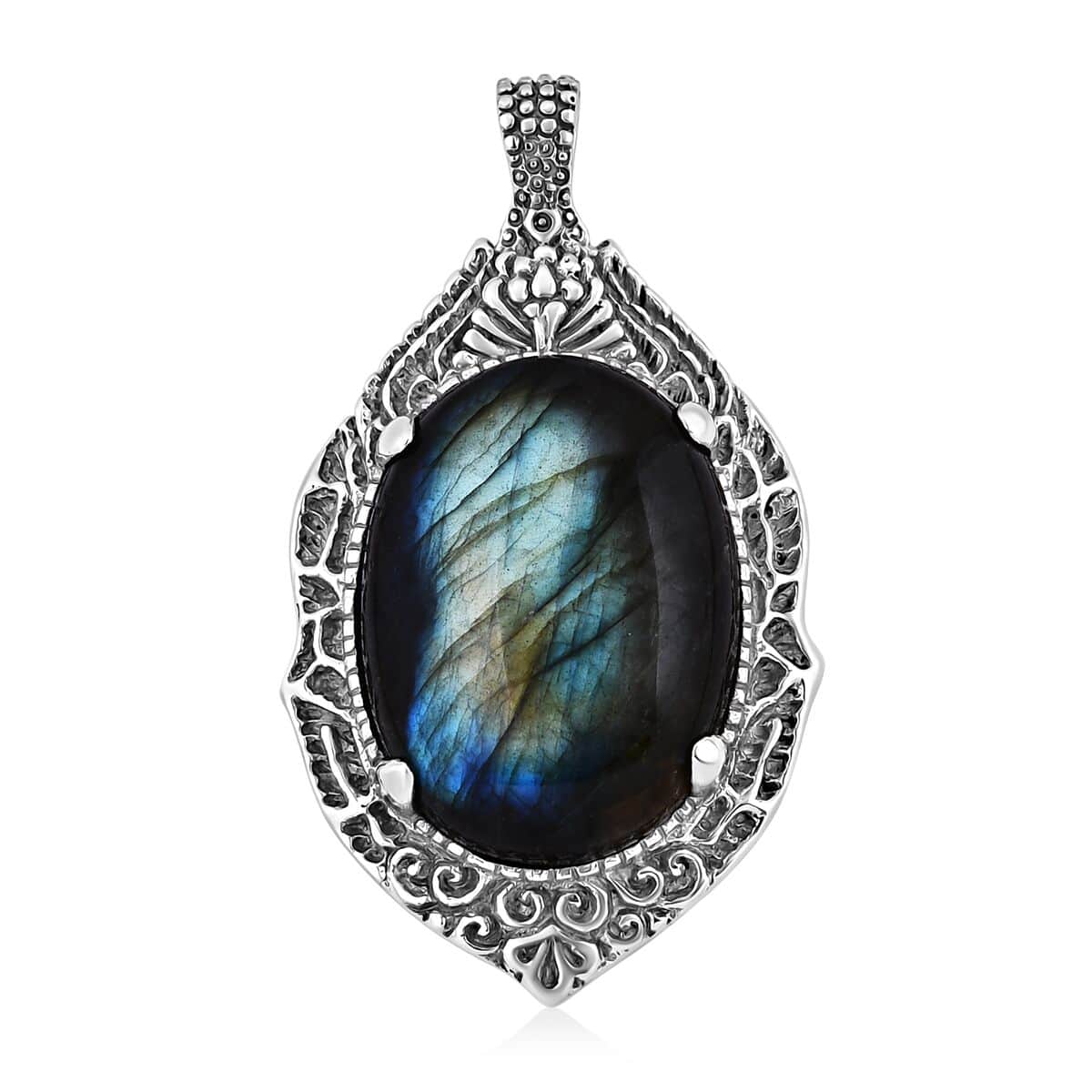 Bali Legacy Malagasy Labradorite Dragon Eye Pendant in Sterling Silver 48.85 ctw image number 0