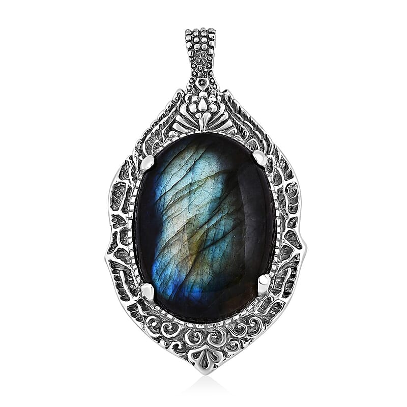 Bali Legacy Malagasy Labradorite Dragon Eye Pendant in Sterling Silver 48.85 ctw