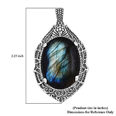 Bali Legacy Malagasy Labradorite Dragon Eye Pendant in Sterling Silver 48.85 ctw