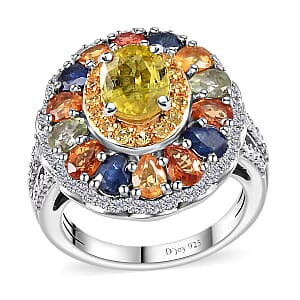 Madagascar Yellow Sapphire and Multi Gemstone Cocktail Ring in Platinum Over Sterling Silver (Size 10.0) 5.40 ctw