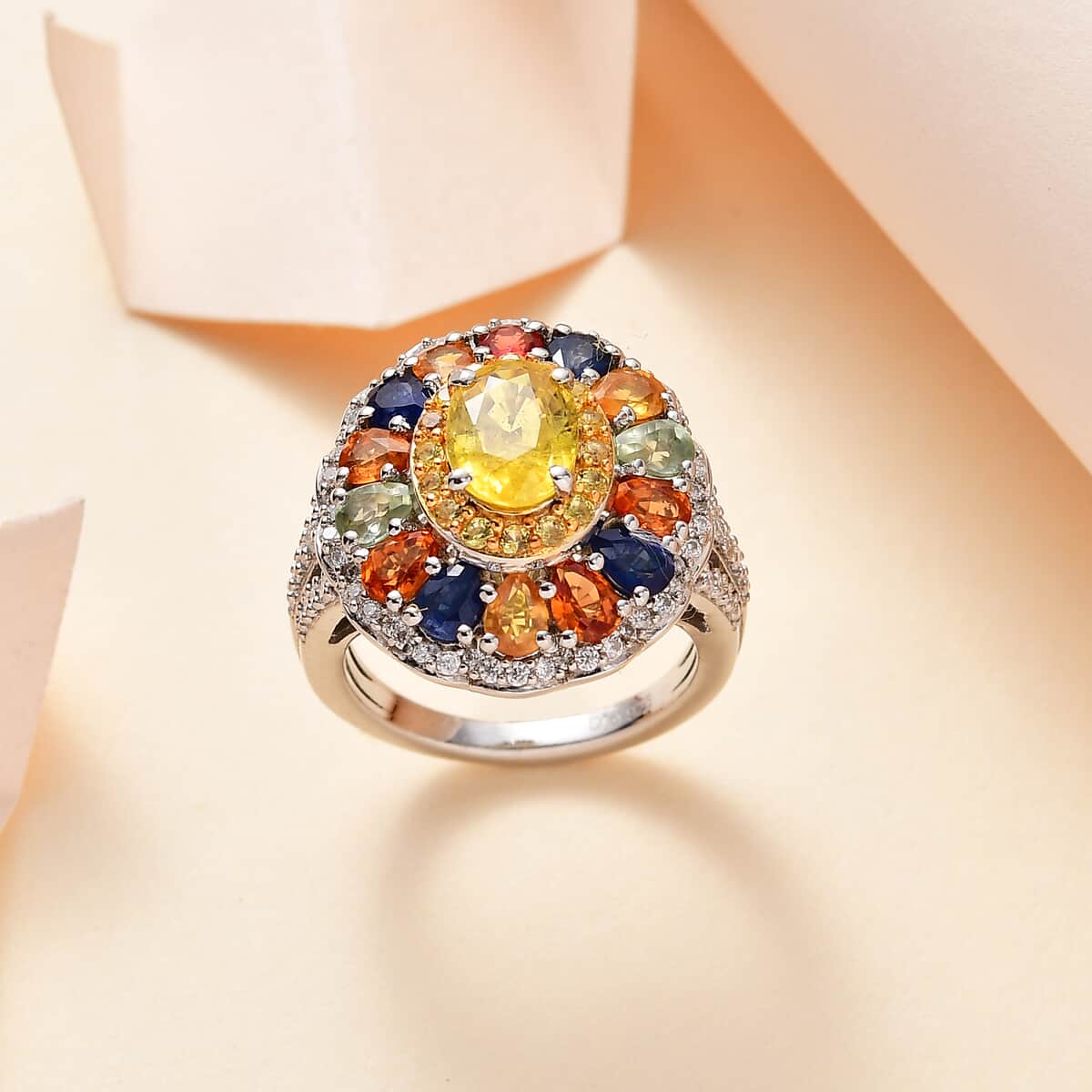 Madagascar Yellow Sapphire and Multi Gemstone Cocktail Ring in Platinum Over Sterling Silver (Size 10.0) 5.40 ctw image number 1