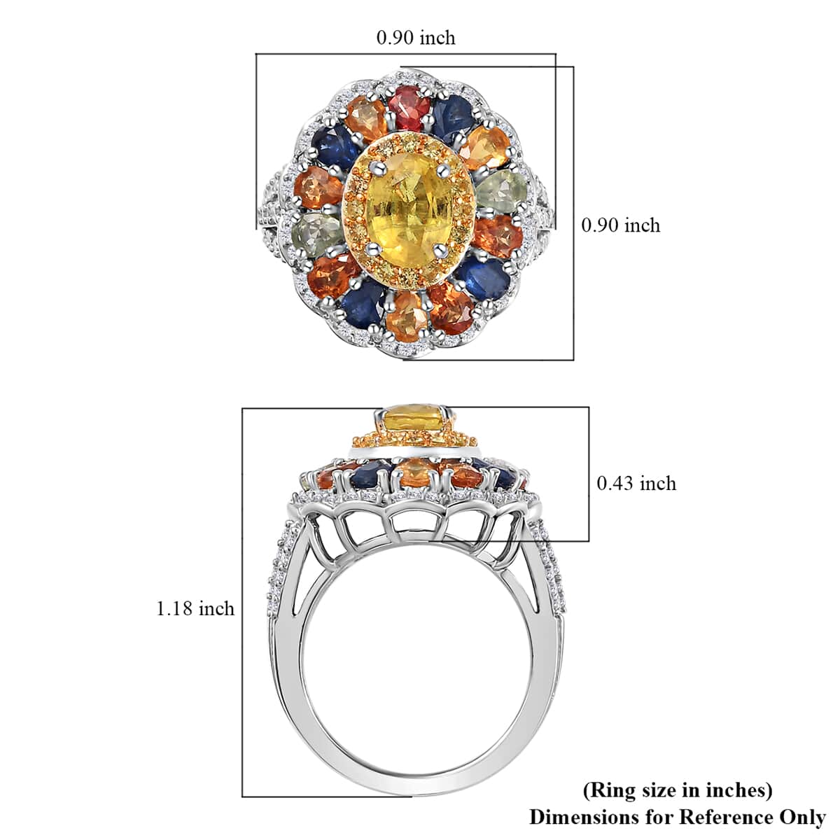 Madagascar Yellow Sapphire and Multi Gemstone Cocktail Ring in Platinum Over Sterling Silver (Size 7.0) 5.40 ctw image number 5