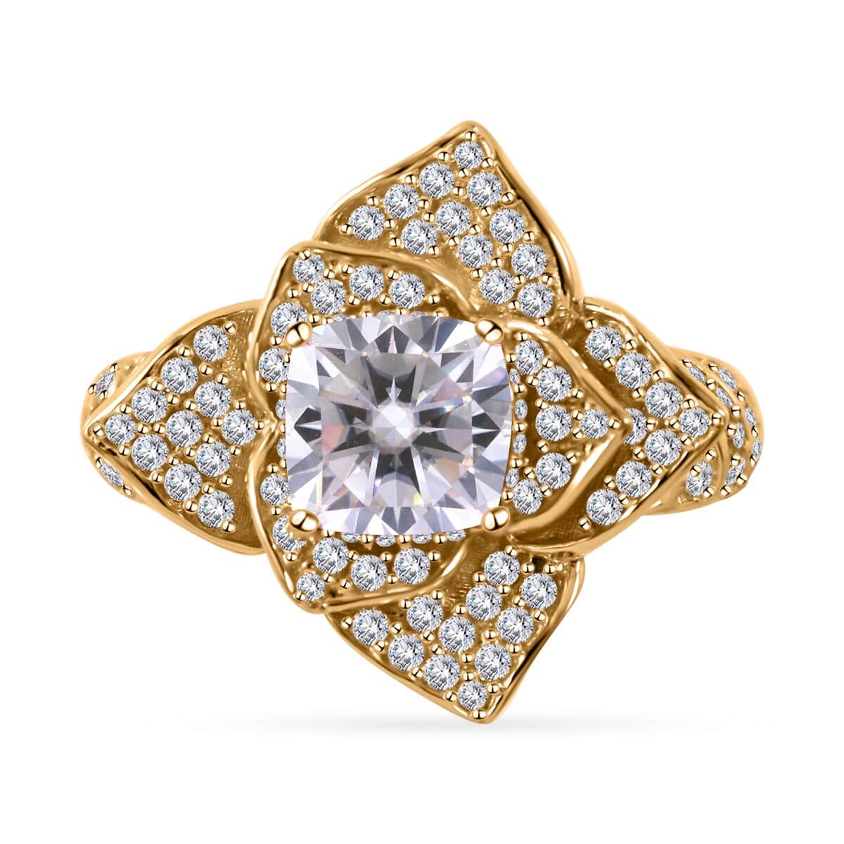 Moissanite Floral Ring in Vermeil Yellow Gold Over Sterling Silver (Size 6.0) 2.35 ctw image number 0