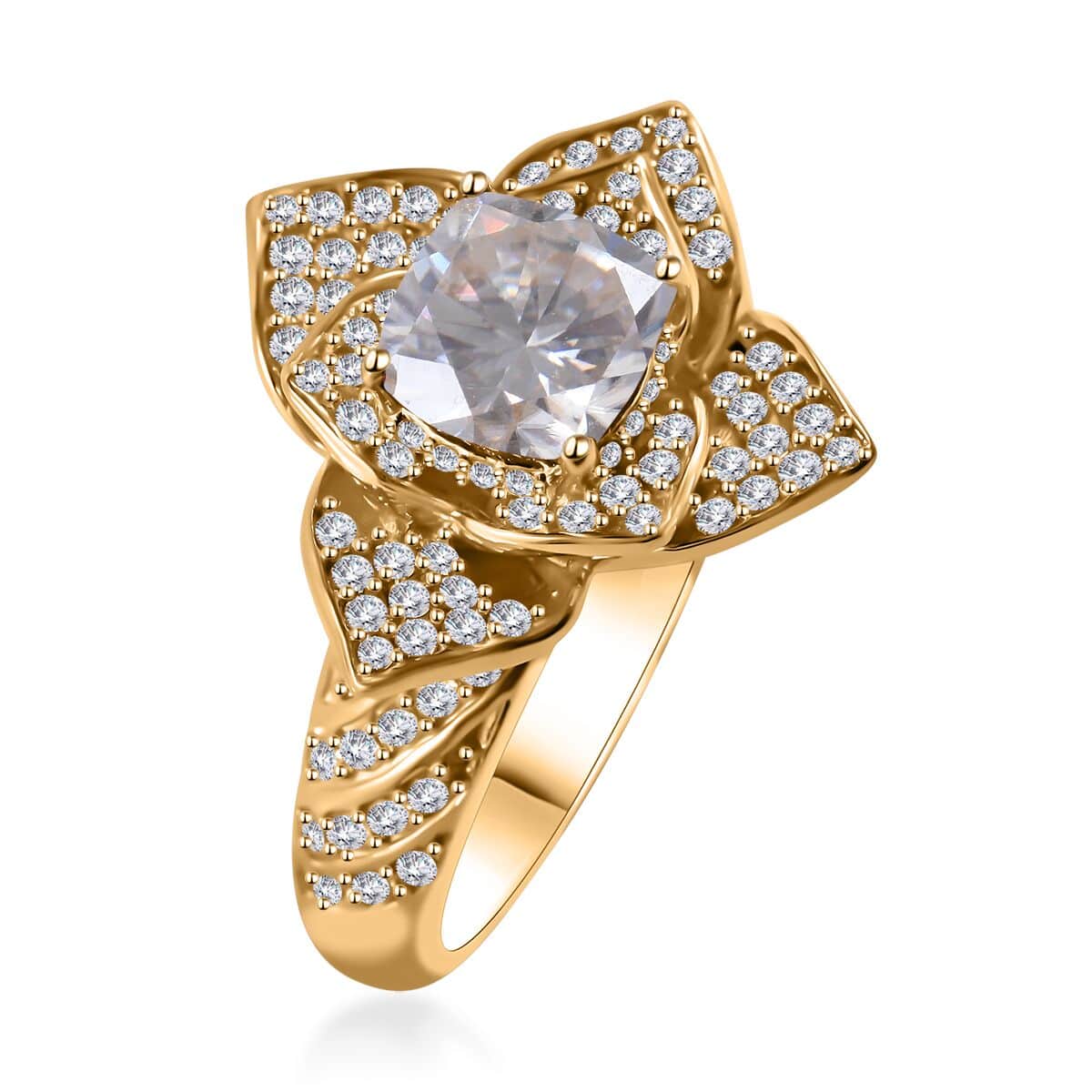 Moissanite Floral Ring in Vermeil Yellow Gold Over Sterling Silver (Size 6.0) 2.35 ctw image number 2