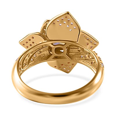 Moissanite Floral Ring in Vermeil Yellow Gold Over Sterling Silver (Size 6.0) 2.35 ctw