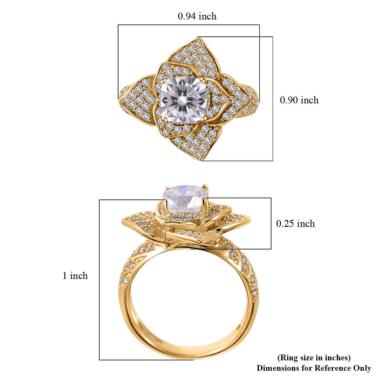 Moissanite Floral Ring in Vermeil Yellow Gold Over Sterling Silver (Size 6.0) 2.35 ctw
