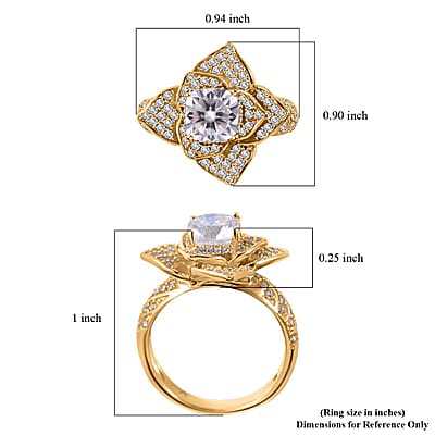 Moissanite Floral Ring in Vermeil Yellow Gold Over Sterling Silver (Size 6.0) 2.35 ctw