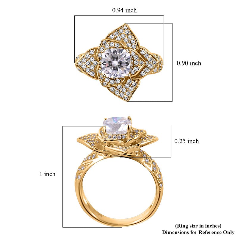 Moissanite Floral Ring in Vermeil Yellow Gold Over Sterling Silver (Size 6.0) 2.35 ctw