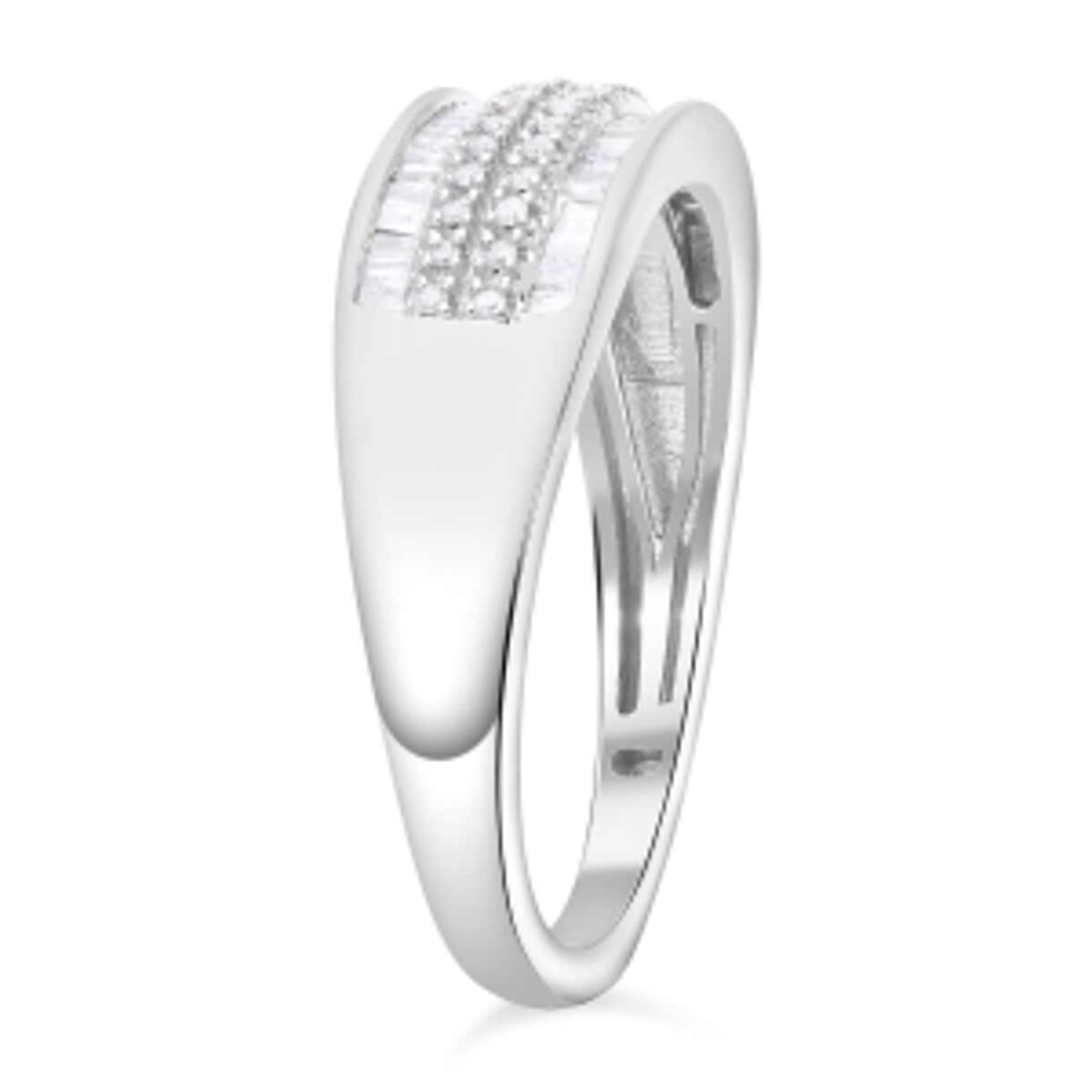 White Diamond 0.32 ctw Ring in Platinum Over Sterling Silver (Size 8.0) image number 4