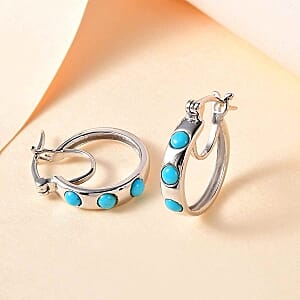 Sleeping Beauty Turquoise 0.60 ctw Earrings in Rhodium Over Sterling Silver