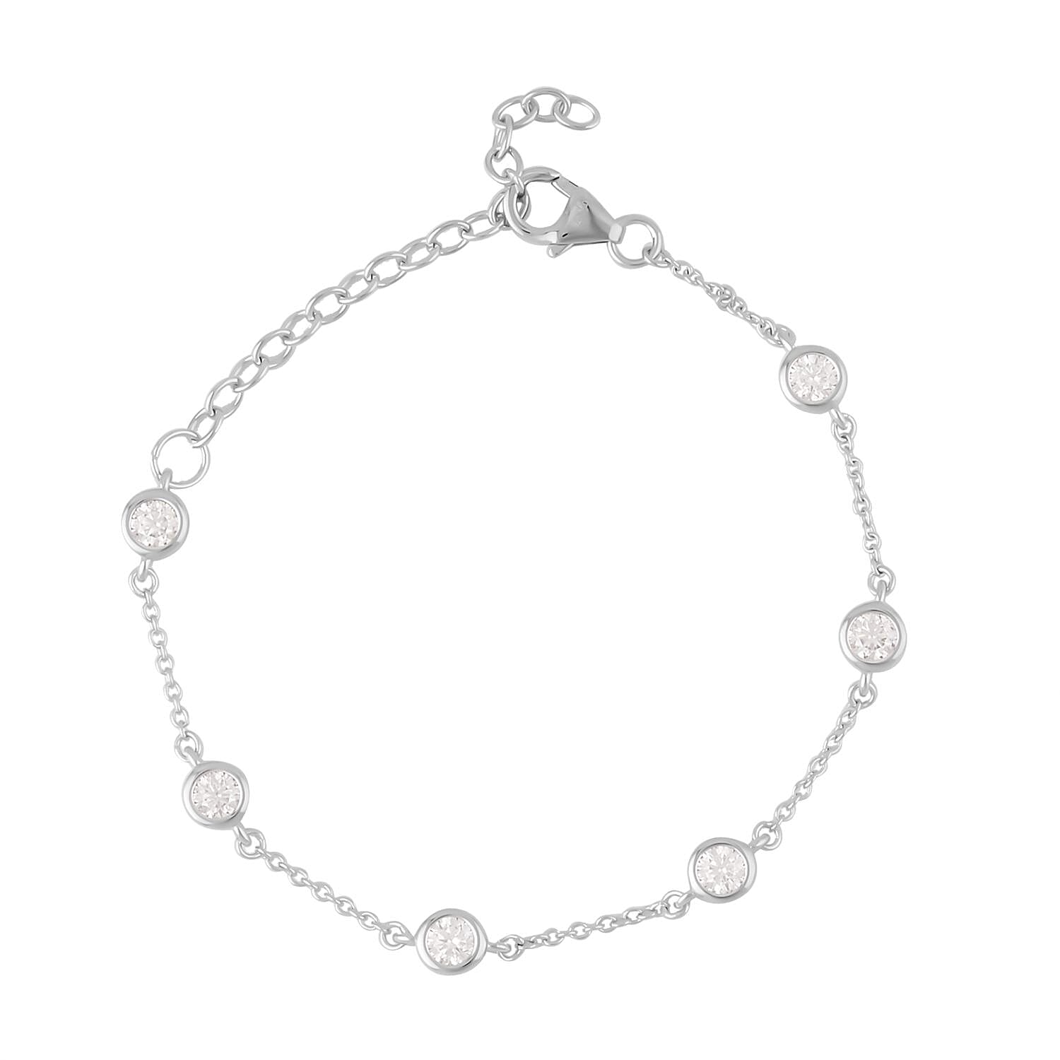 Moissanite Station Bracelet in Rhodium Over Sterling Silver (8.00-10.00In) 1.40 ctw