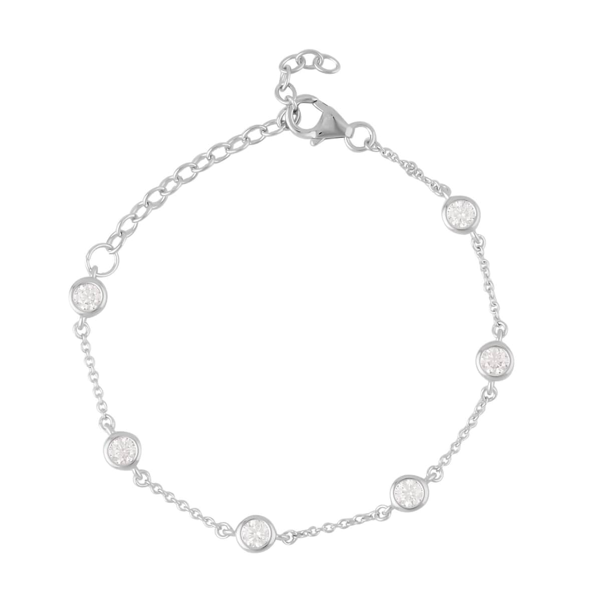 Moissanite Station Bracelet in Rhodium Over Sterling Silver (8.00-10.00In) 1.40 ctw image number 0