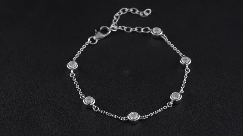 Moissanite Station Bracelet in Rhodium Over Sterling Silver (8.00-10.00In) 1.40 ctw