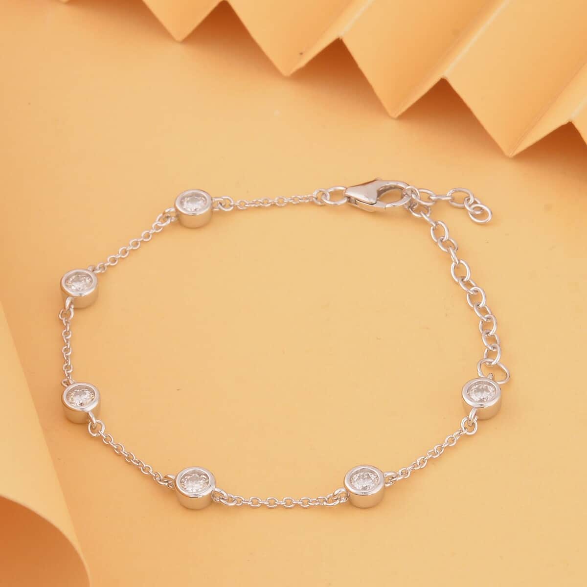 Moissanite Station Bracelet in Rhodium Over Sterling Silver (8.00-10.00In) 1.40 ctw image number 1