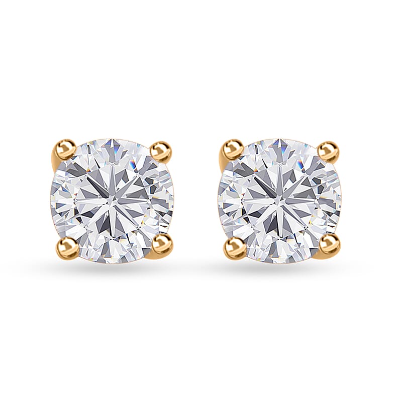Moissanite Solitaire Stud Earrings in Vermeil Yellow Gold Over Sterling Silver 1.50 ctw