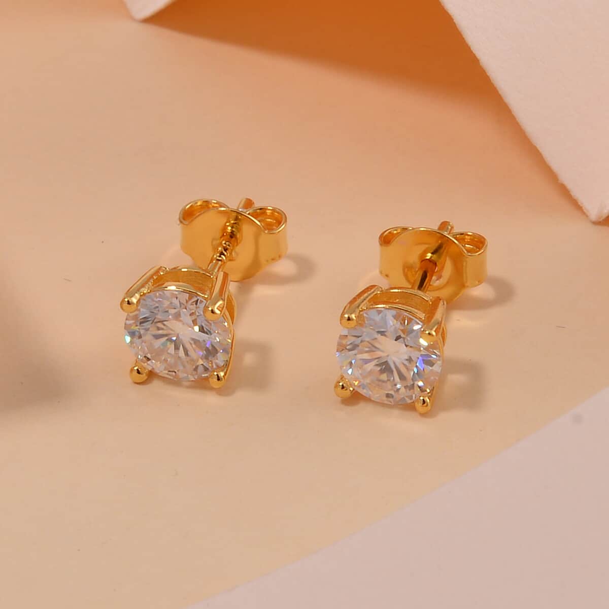 Moissanite Solitaire Stud Earrings in Vermeil Yellow Gold Over Sterling Silver 1.50 ctw image number 1