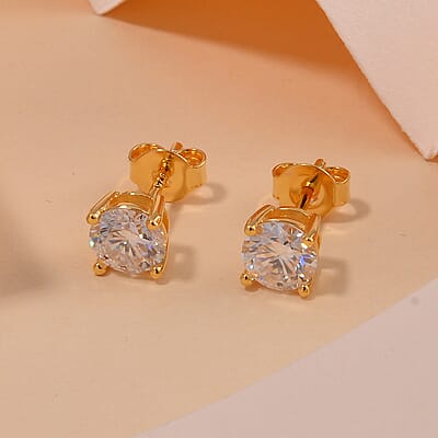 Moissanite Solitaire Stud Earrings in Vermeil Yellow Gold Over Sterling Silver 1.50 ctw