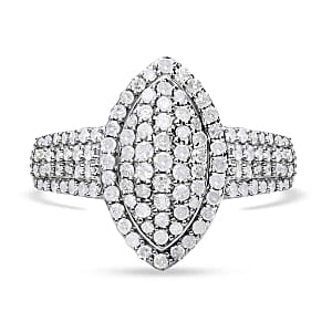 White Diamond 1.00 ctw Ring in Platinum Over Sterling Silver (Size 10.0)