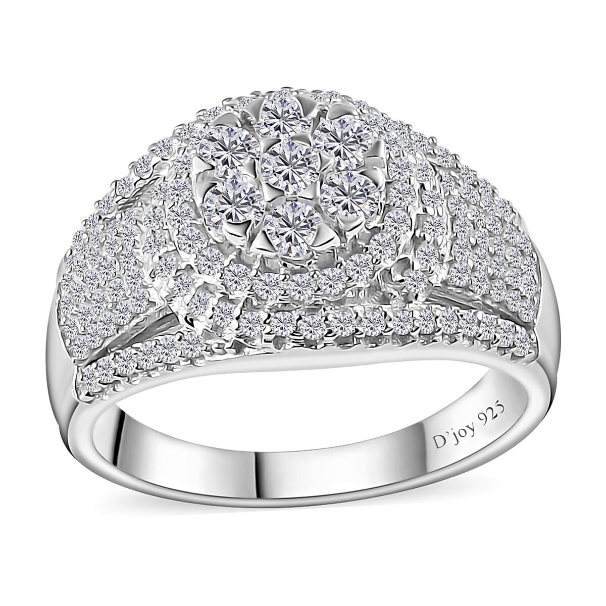 Diamond Cocktail Ring in Platinum Over Sterling Silver (Size 10.0) 1.00 ctw