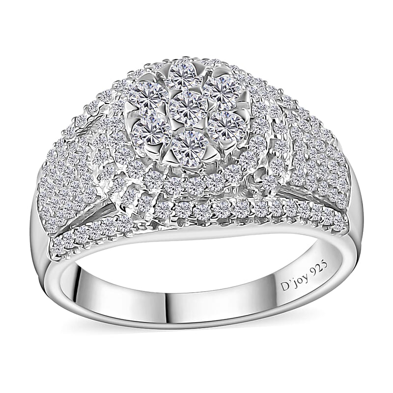 Diamond Cocktail Ring in Platinum Over Sterling Silver (Size 10.0) 1.00 ctw