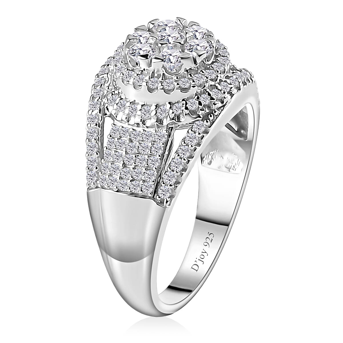 Diamond Cocktail Ring in Platinum Over Sterling Silver (Size 10.0) 1.00 ctw