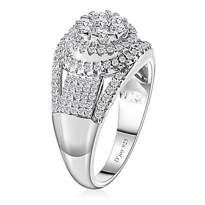 Diamond Cocktail Ring in Platinum Over Sterling Silver (Size 10.0) 1.00 ctw