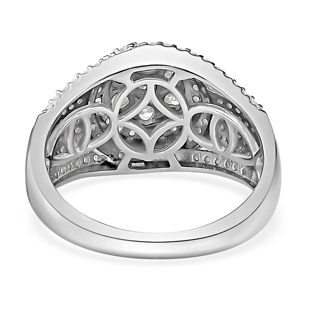 Diamond Cocktail Ring in Platinum Over Sterling Silver (Size 10.0) 1.00 ctw