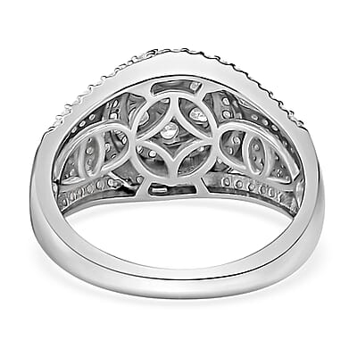 Diamond Cocktail Ring in Platinum Over Sterling Silver (Size 10.0) 1.00 ctw
