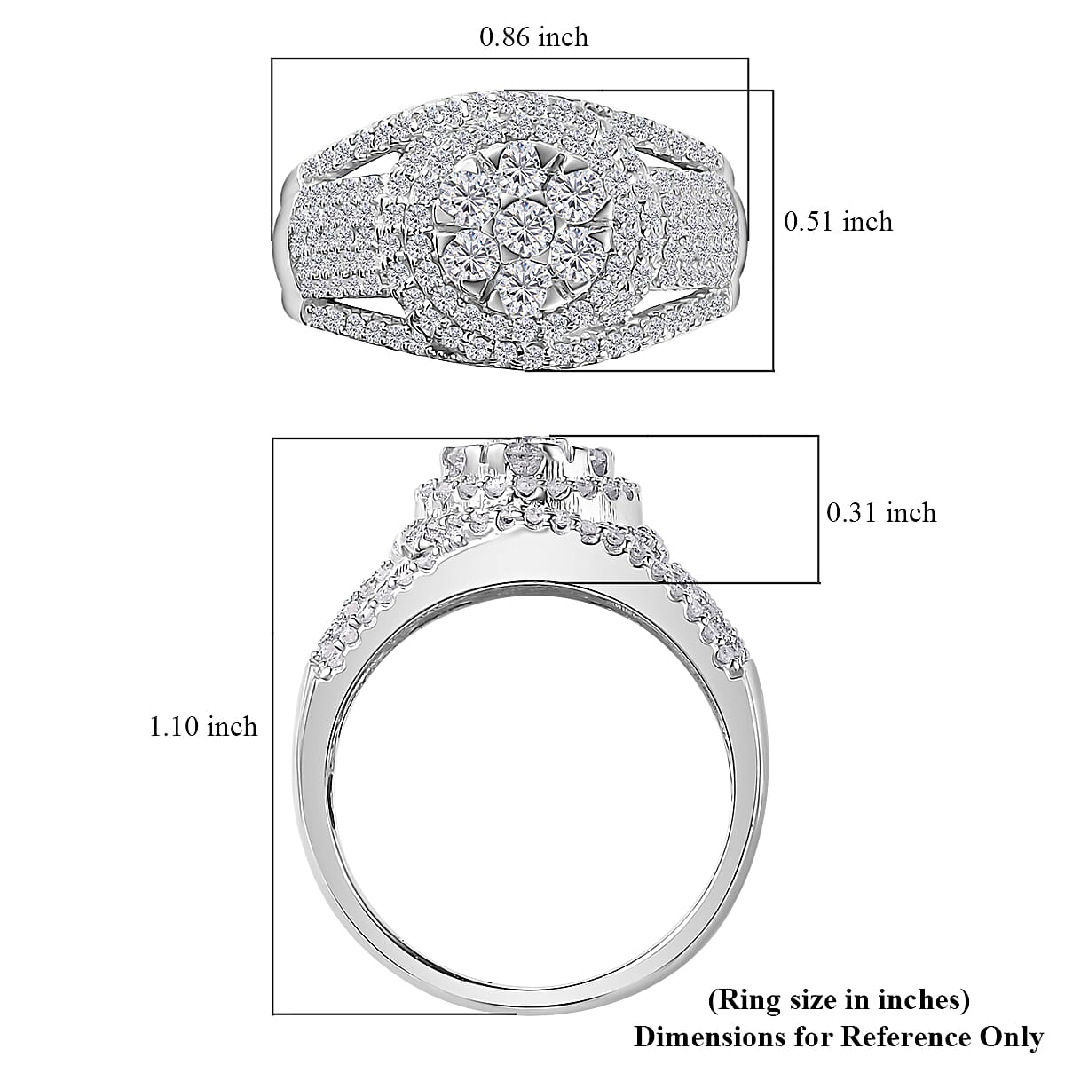 Diamond Cocktail Ring in Platinum Over Sterling Silver (Size 10.0) 1.00 ctw