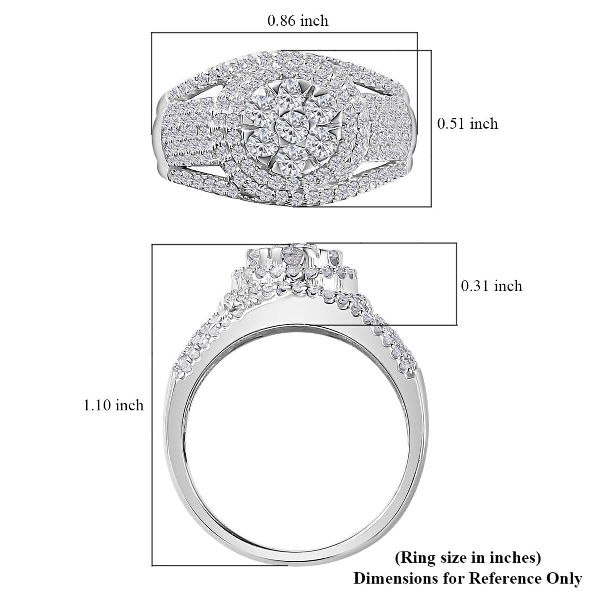 Diamond Cocktail Ring in Platinum Over Sterling Silver (Size 10.0) 1.00 ctw image number 5