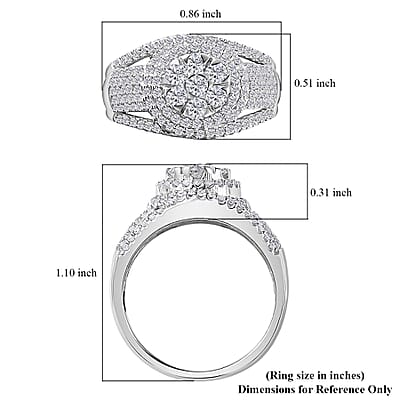 Diamond Cocktail Ring in Platinum Over Sterling Silver (Size 10.0) 1.00 ctw