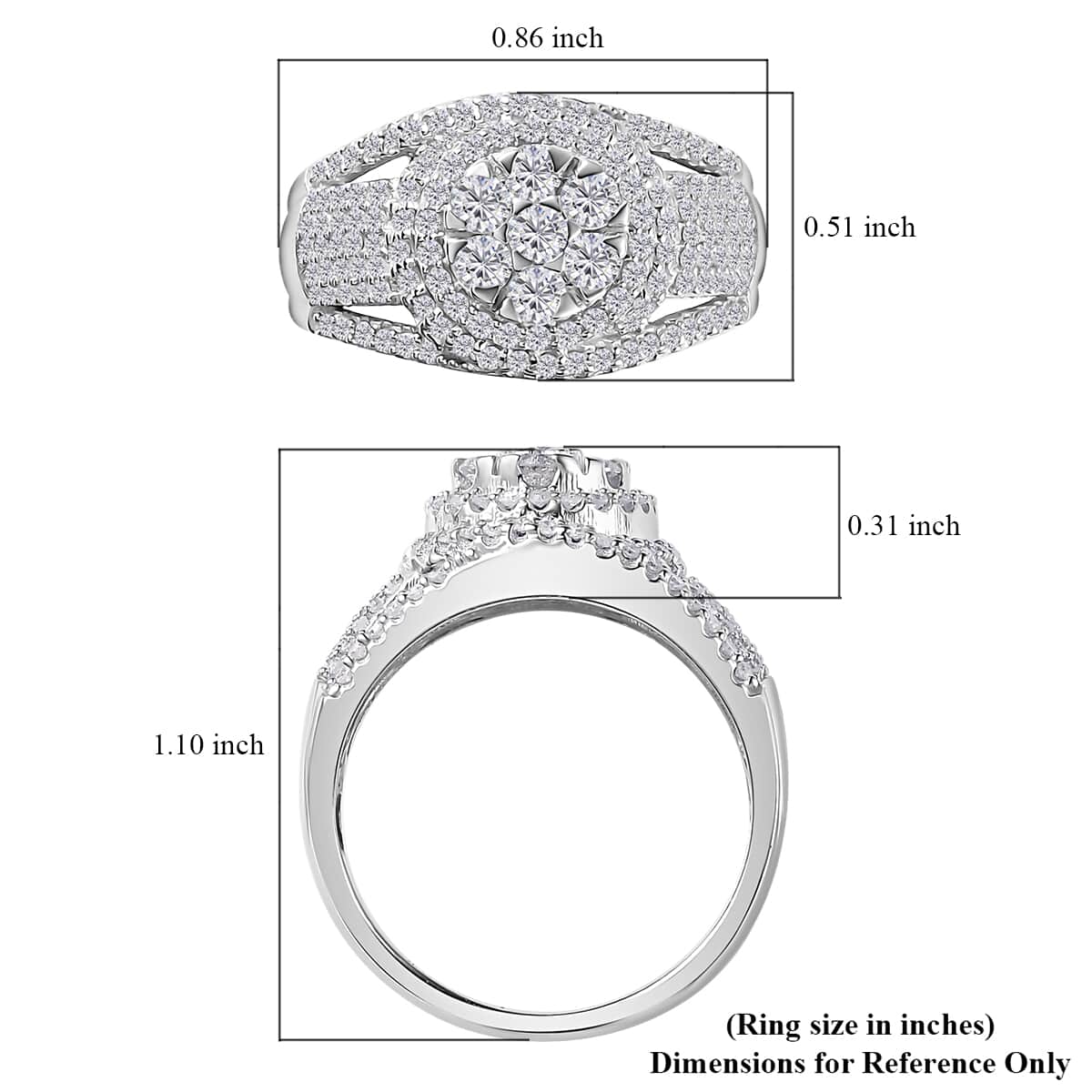 Diamond Cocktail Ring in Platinum Over Sterling Silver (Size 6.0) 1.00 ctw image number 5