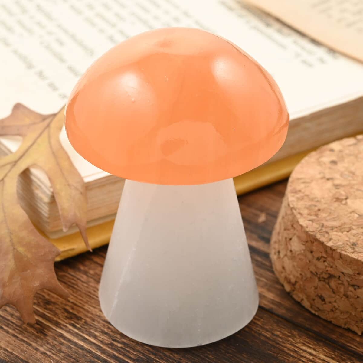 Orange & Clear Selenite Mushroom 6cm 417.5ctw image number 1